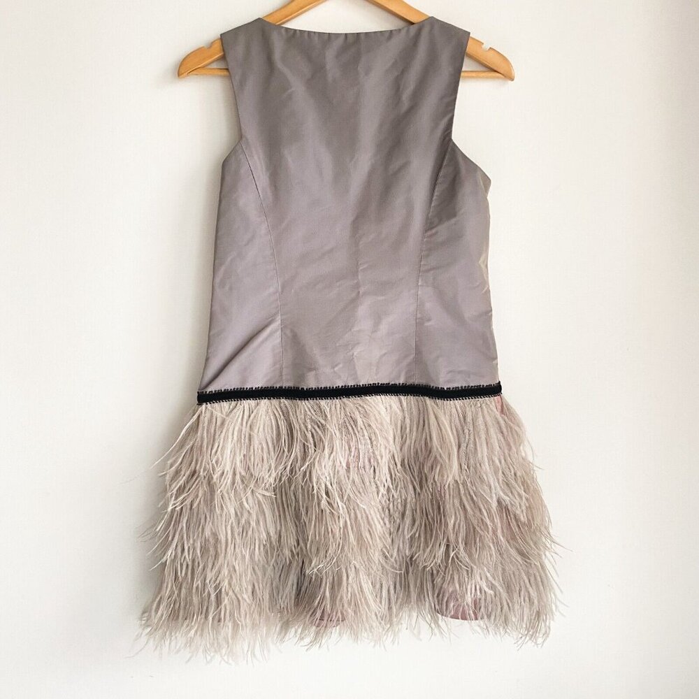 Brose Grey Silk Ostrich Feathers Short Sleeveless Cocktail Dress 6 - Picture 6 of 9